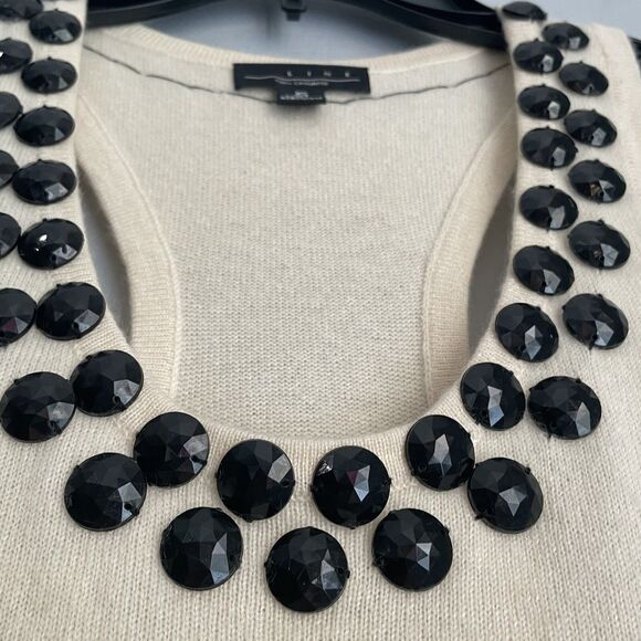 LINE 100% Cashmere Sweater Racerback Size XS S Beaded Neckline SOFT Quiet Luxury - Picture 6 of 15